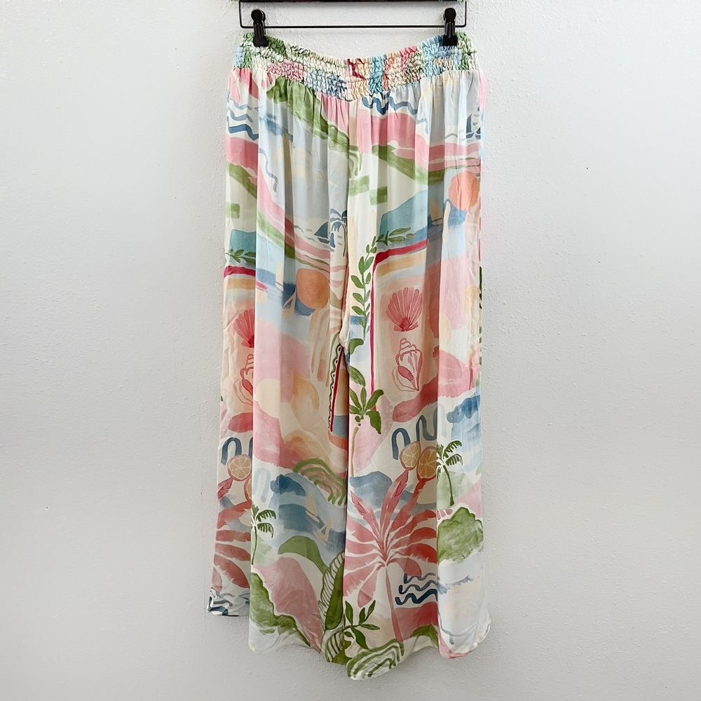 LABEL OF LOVE Wide Leg Pants in Colorful Tropical Beach Size Large